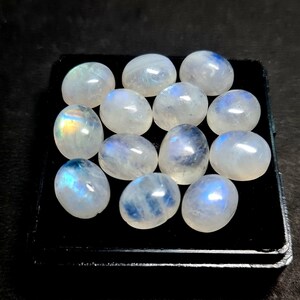 10x12 MM Oval 10 Pcs Moonstone Cabochons, Rainbow Moonstone Cabochon, Calibrated Moonstone Gemstone, 52 Cts Blue Moonstone Loose Stone Lot.