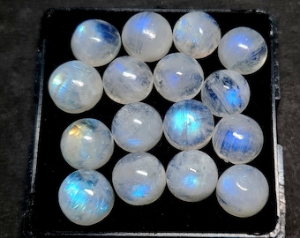 Cabochon in pietra di luna rotondo da 10 mm, 12 pezzi, cabochon in pietra di luna arcobaleno di qualità AAA, cabochon in pietra di luna blu naturale, cabine in pietra sciolta di pietra di luna.