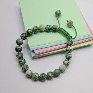 Green Moss Agate Bracelet, Moss Agate Handmade Gemstone Bracelet, Natural Moss Agate Crystals Beads Bracelet, Men/Women Stretchy Bracelet.