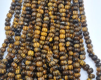 Tiger Eye Melon Beads, Natural Tiger Eye Beads 16 Inches 8 To 9 MM Melon Tiger Eye Gemstone Beads Top Quality Tiger Eye Beads