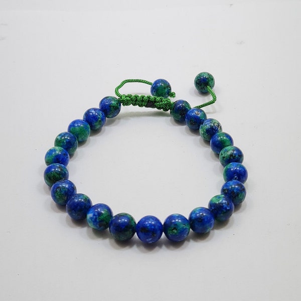 Azurite Bracelet, Azurite Maalchite Bracelet, Handmade Gemstone Bracelet, Natural Crystals Beads Bracelet, Men/Women Stretchy Bracelet.