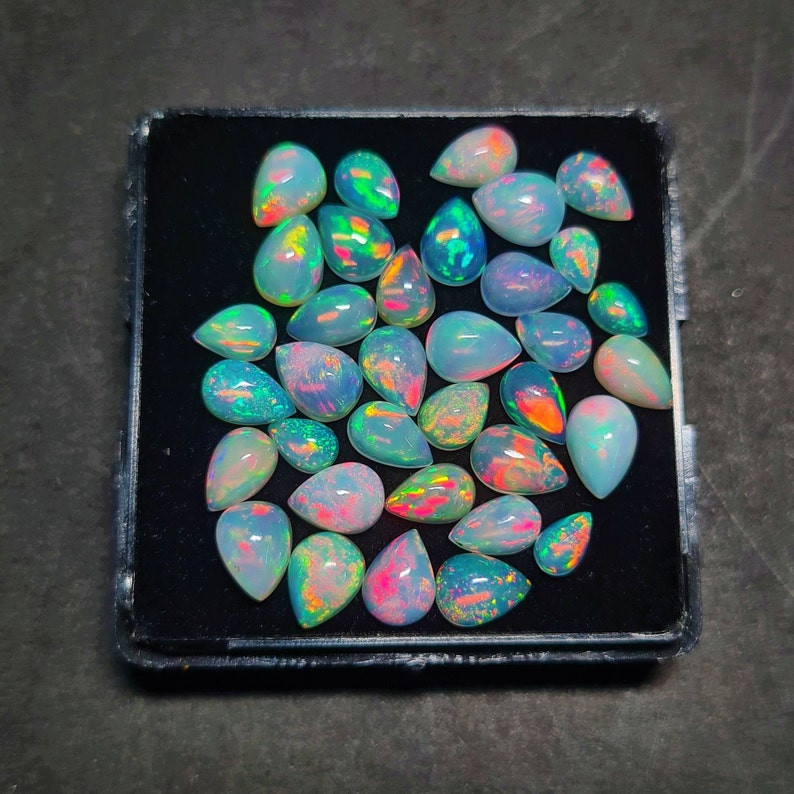 25 Pcs Opal Pear Cabochon, AAA Quality Opal Cabochon, Fire Opal Cabochon, Natural Ethiopian Opal Cabochon, 46 To 69 MM Loose Opal Cabs Lot image 3