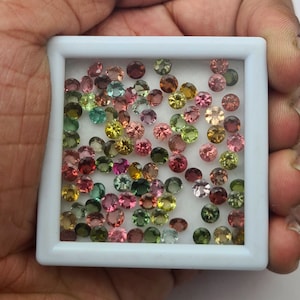 500 Pcs Round Tourmaline Cut Stone, Tourmaline Gemstone Cut Stone, Natural Multi Color Faceted Tourmaline Loose Stone Lot For Jewelry Making