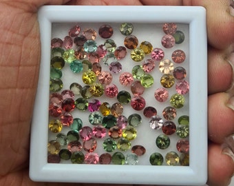 500 Pcs Round Tourmaline Cut Stone, Tourmaline Gemstone Cut Stone, Natural Multi Color Faceted Tourmaline Loose Stone Lot For Jewelry Making