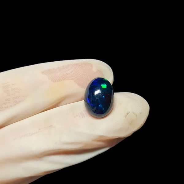 14X9 MM Oval Black Opal Cabochon, Natural Ethiopian Opal Cabochon, Rainbow Fire Opal Cabochon Black Opal Loose Stone.