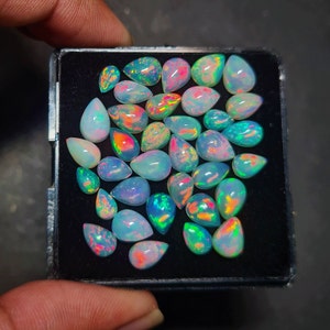 25 Pcs Opal Pear Cabochon, AAA Quality Opal Cabochon, Fire Opal Cabochon, Natural Ethiopian Opal Cabochon, 4*6 To 6*9 MM Loose Opal Cabs Lot
