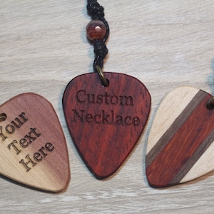 Wood Guitar Pick Necklace - Custom Necklace - Engraved Necklace - Guitar Pick Necklace