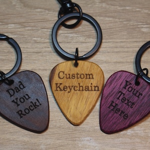 Wood Guitar Pick Keychain - Custom Keychain Gift - Personalized Keychain - Unique Keychain Gift for Dad