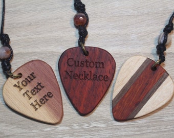 Wood Guitar Pick Necklace - Custom Necklace - Engraved Necklace - Guitar Pick Necklace