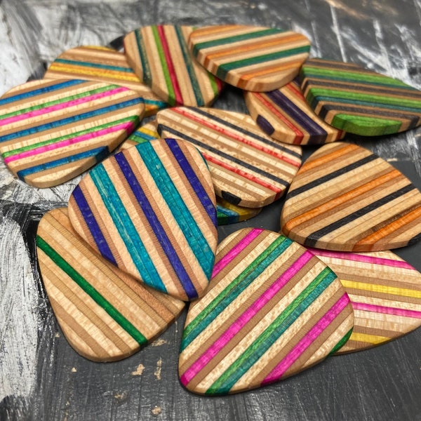 Recycled Skateboard Guitar Pick - Custom Guitar Pick - Engraved Guitar Pick - Wood Guitar Pick - Personalized Guitar Pick