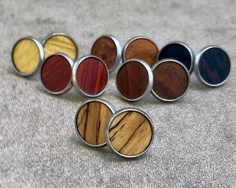 Exotic 10mm Wood Stud Earrings, Hardwood Post Earrings, Minimalist Natural Hardwood Studs