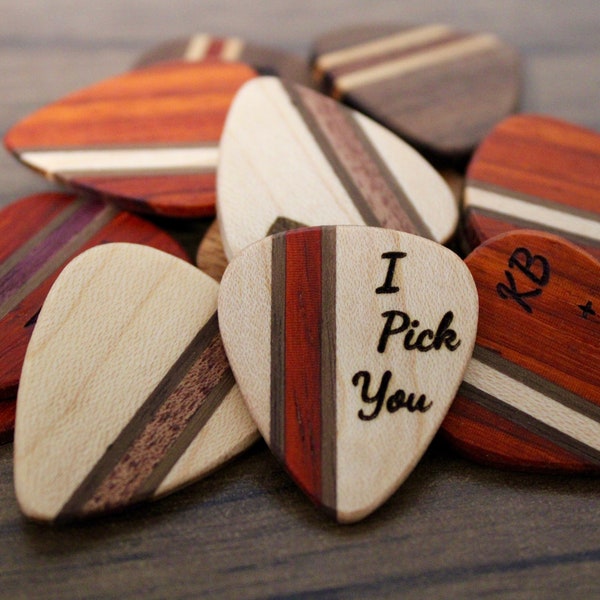 Personalized Wood Guitar Pick, Handmade Gift For Musician, Custom Necklace, Unique Engravable Keychain, Engraved Plectrum