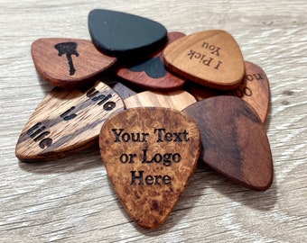 Engravable Wood Guitar Pick, Handmade Gift For Musician, Custom Necklace, Unique Personalized Keychain, Engraved Wooden Plectrum