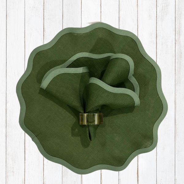 Round linen placemat Scallop table gift