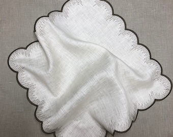 Herbs scallop edge embroidered linen napkins set