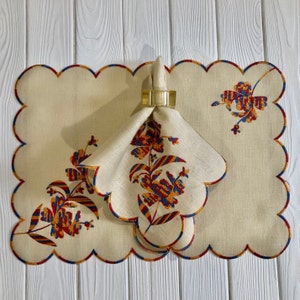 Azalia scallop linen placemat embroidered for celebration