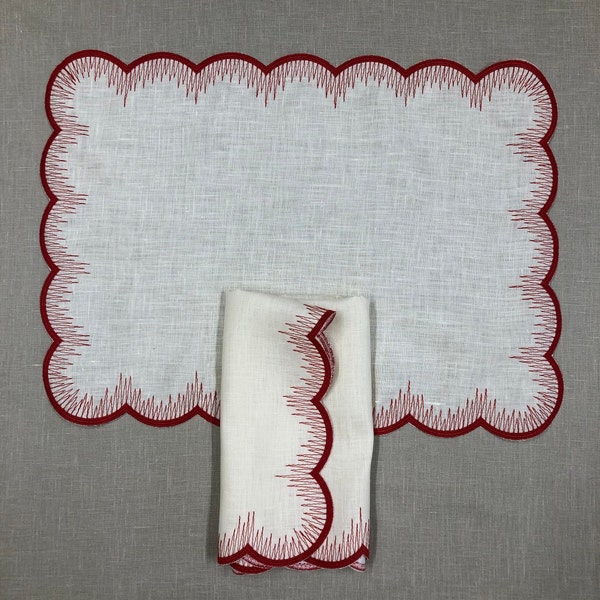 Herbs scallop embroidered linen placemat rectangle