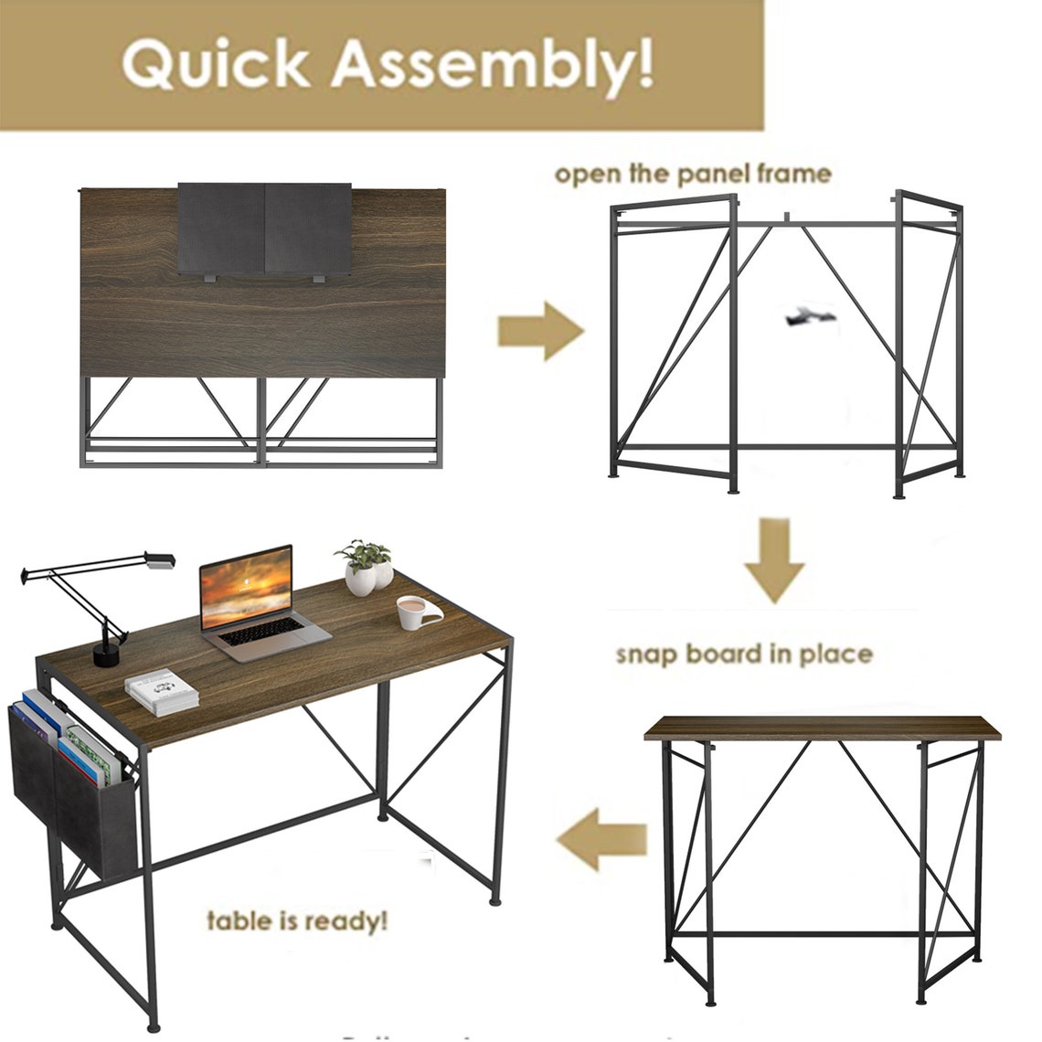 Folding Desk No Assembly Required 40 Writing Computer Etsy