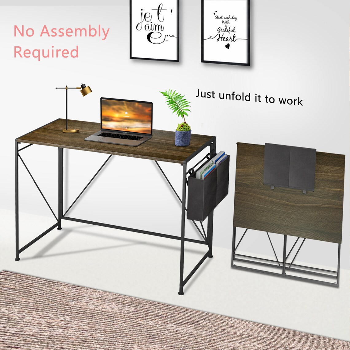 Folding Desk No Assembly Required 40 Writing Computer Etsy