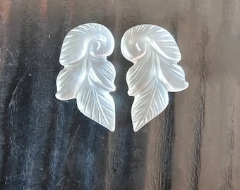 NATURAL Rock Crystal Forsted  Gemstone  Carved Beads|  Gemstone Hand Carved Leaf Shape 19*10.5*3Mm Pair  For Jewelry