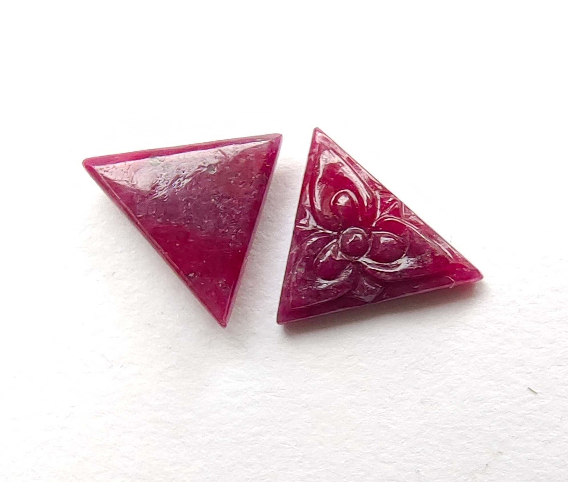 Triangular Ruby Ruby RED RUBY Gemstone Carving Beads|natural Untreated Ruby Hand Carved ...