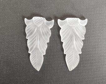 NATURAL Rock  Crystal Forsted Gemstone  Carved Beads|  Gemstone Hand Carved  Leaf Shape   Pair For Jewelry