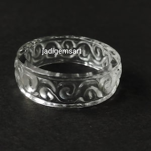 1 Piece Rock  Crystal Clear Quartz Carved Polished Single Gemstone Ring| Hand Carved Ring Size