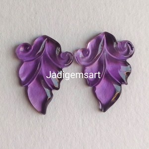 AMETHYST Colour Quartz Gemstone Carving Beads|  Amethyst Hydro Quartz Gemstone  Hand Carved 21*15*3Mm  Pair For Jewelry