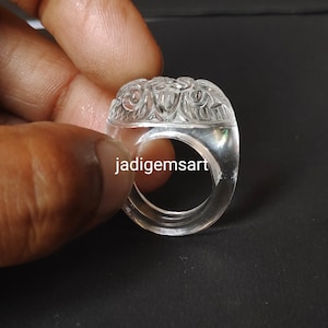 1 Piece Rock  Crystal Clear Quartz Carved Polished Single Gemstone Ring| Hand Carved Ring Size