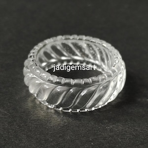 1 Piece Rock  Crystal Clear Quartz Carved Polished Single Gemstone Ring| Hand Carved Ring Size