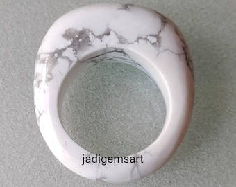 1 Piece Howlite Carved Polished Single Gemstone Ring| Hand Carved Ring Size