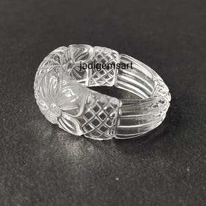 1 Piece Rock  Crystal Clear Quartz Carved Polished Single Gemstone Ring| Hand Carved Ring Size