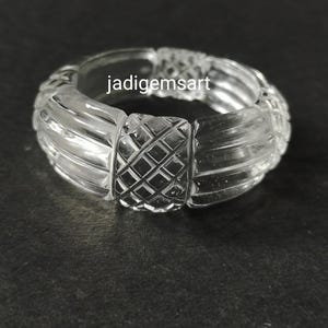 1 Piece Rock  Crystal Clear Quartz Carved Polished Single Gemstone Ring| Hand Carved Ring Size