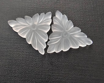 NATURAL Rock Crystal Gemstone  Carved Beads|  Gemstone Hand Carved  Leaf Shape 21*20*3Mm   Pair For Jewelry