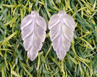 NATURAL Rock Crystal Frosted Gemstone  Carved Beads|  Gemstone Hand leaf Carved 29*13*3.5 Mm Pair  For Jewelry
