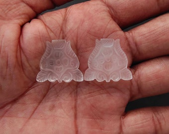 NATURAL Rock Crystal Gemstone  Carved Beads|  Gemstone Hand Carved  Leaf Shape 23*21*3.5Mm   Pair For Jewelry