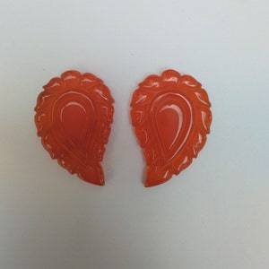 Ruby RED ONYX Gemstone Carving : 43cts Natural Onyx Gemstone Leaf Shape Hand Carved 21*31*5mm Pair For Jewelry