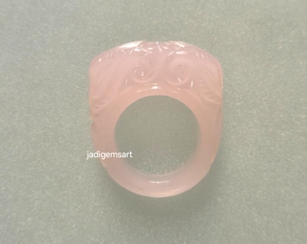 1 Piece rose Quartz Carved Polished Single Gemstone Ring| Hand Carved Ring Size