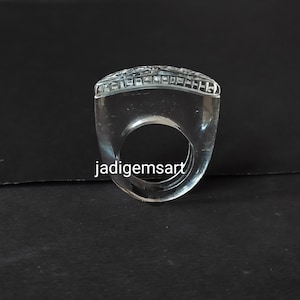 1 Piece Rock  Crystal Clear Quartz Carved Polished Single Gemstone Ring| Hand Carved Ring Size