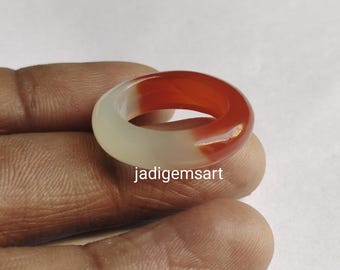 1 Piece Two Colour Red, white Onyx Carved Polished Single Gemstone Ring| Hand Carved Ring Size Fine Carving For Ring