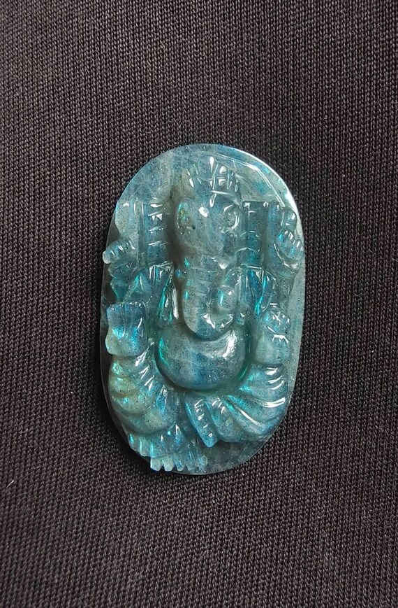 天然ラブラドライト宝石彫刻ビーズ | 天然宝石手彫りガネーシャ 45