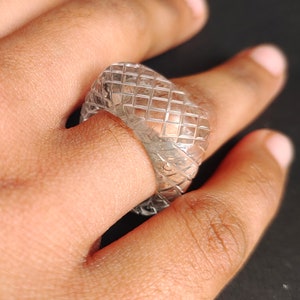 1 Piece Rock  Crystal Clear Quartz Carved Polished Single Gemstone Ring| Hand Carved Ring Size