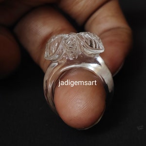 1 Piece Rock  Crystal Clear Quartz Carved Polished Single Gemstone Ring| Hand Carved Ring Size