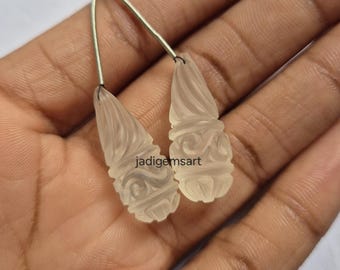 Cuentas de cristal de roca natural esmerilado talladas a mano, 27 x 11 mm, par para joyería