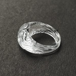 1 Piece Rock  Crystal Clear Quartz Carved Polished Single Gemstone Ring| Hand Carved Ring Size