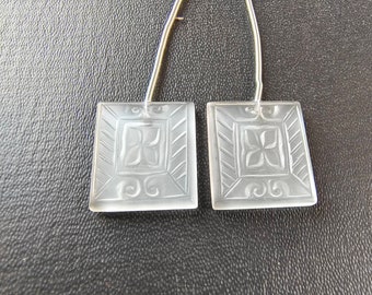 Cuentas de cristal de roca natural esmerilado talladas a mano, 27 x 25,5 x 3,5 mm, para joyería.