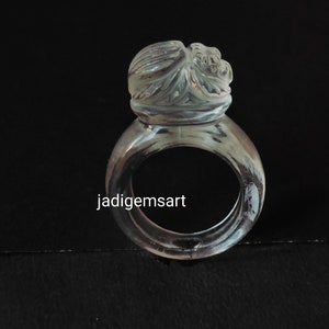 1 Piece Scarb Rock  Crystal Clear Quartz Carved Polished Single Gemstone Ring| Hand Carved Ring Size