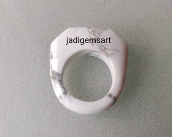 1 Piece Howlite Carved Polished Single Gemstone Ring| Hand Carved Ring Size