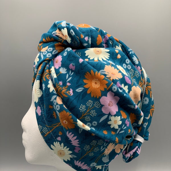 Turban Twist T-Shirt Hair Towel – Turquoise Floral Print – Keep curls and waves frizz free and defined on wash day and beyond!