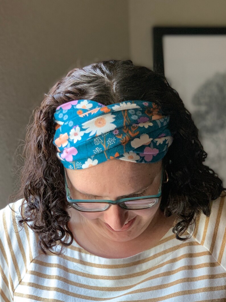 Tshirt Hair Towel Wrap Turquoise Floral Print Keep Curls Etsy